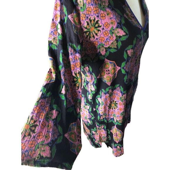 J Crew Blue Pink Medallion V Neck 3/4 Sleeve Gauze Cotton Tunic Swimsuit Cover U - Picture 3 of 13